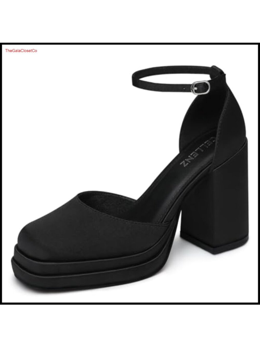 Women Chunky High Heels Platform Dress Pumps Satin Ankle Strap